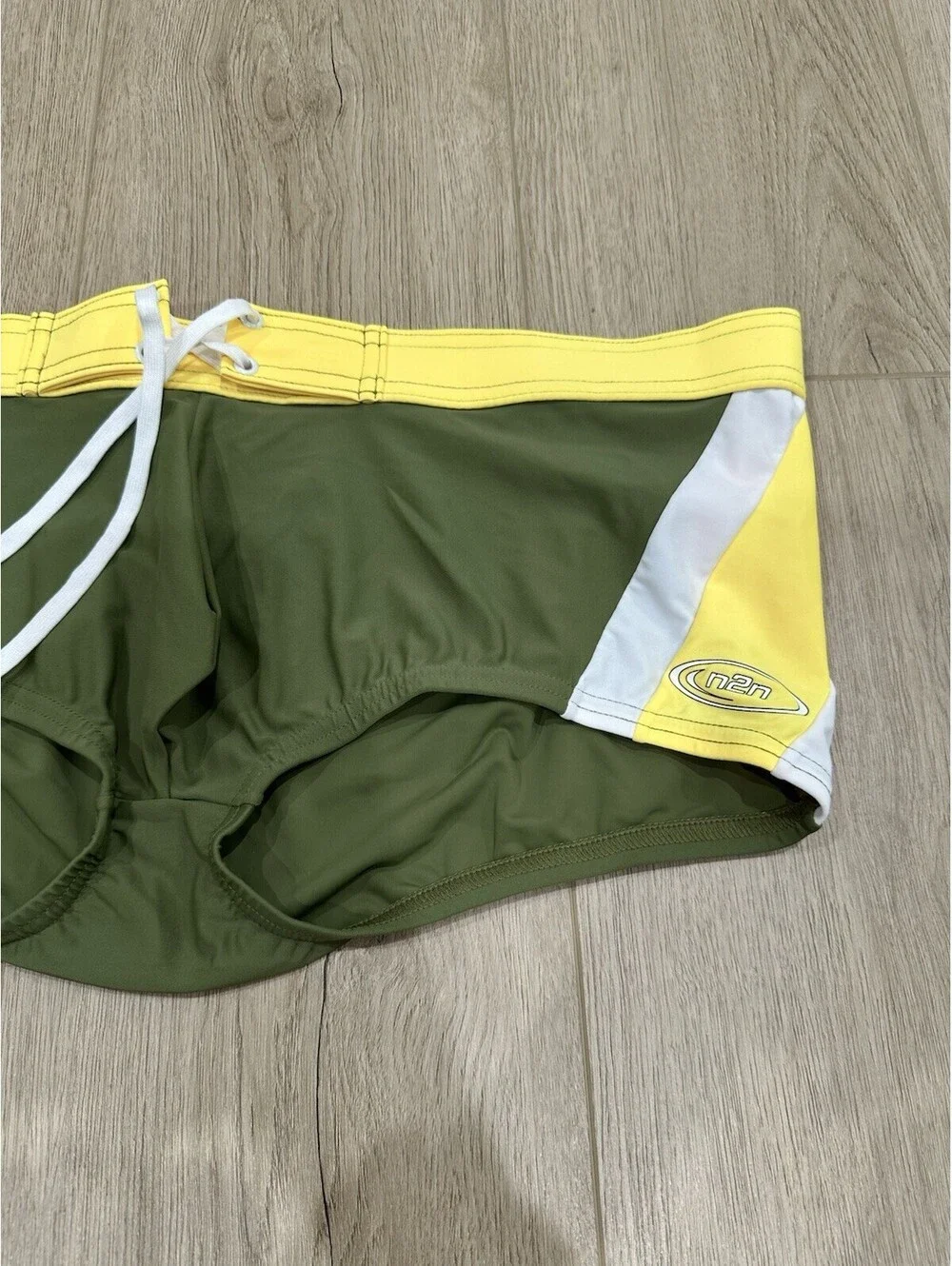 NWT N2N Bodywear Men's Swim Wear Olive Green Yellow Size XL